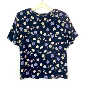 Vintage 90s Floral Print Boxy Blouse With Shoulder Pads